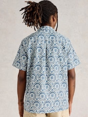White Stuff Blue Finsbury Tile Printed 100% Cotton Shirt - Image 3 of 6