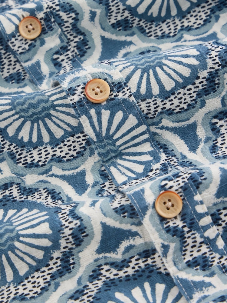 White Stuff Blue Finsbury Tile Printed 100% Cotton Shirt - Image 6 of 6