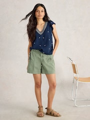 White Stuff Blue Lucie Embroidered 100% Cotton Blouses - Image 1 of 6