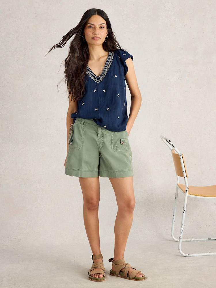 White Stuff Blue Lucie Embroidered 100% Cotton Blouses - Image 1 of 6