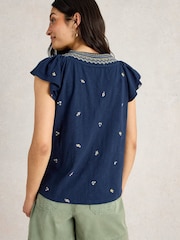 White Stuff Blue Lucie Embroidered 100% Cotton Blouses - Image 3 of 6