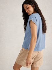 White Stuff Blue Claudia Trim 100% Organic Cotton T-Shirt - Image 2 of 6