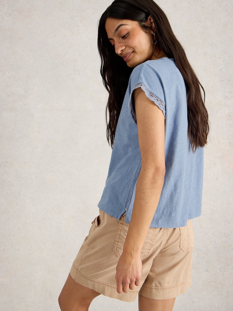 White Stuff Blue Claudia Trim 100% Organic Cotton T-Shirt - Image 2 of 6