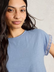 White Stuff Blue Claudia Trim 100% Organic Cotton T-Shirt - Image 4 of 6