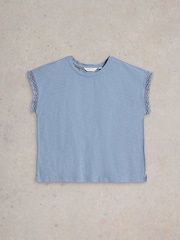 White Stuff Blue Claudia Trim 100% Organic Cotton T-Shirt - Image 5 of 6