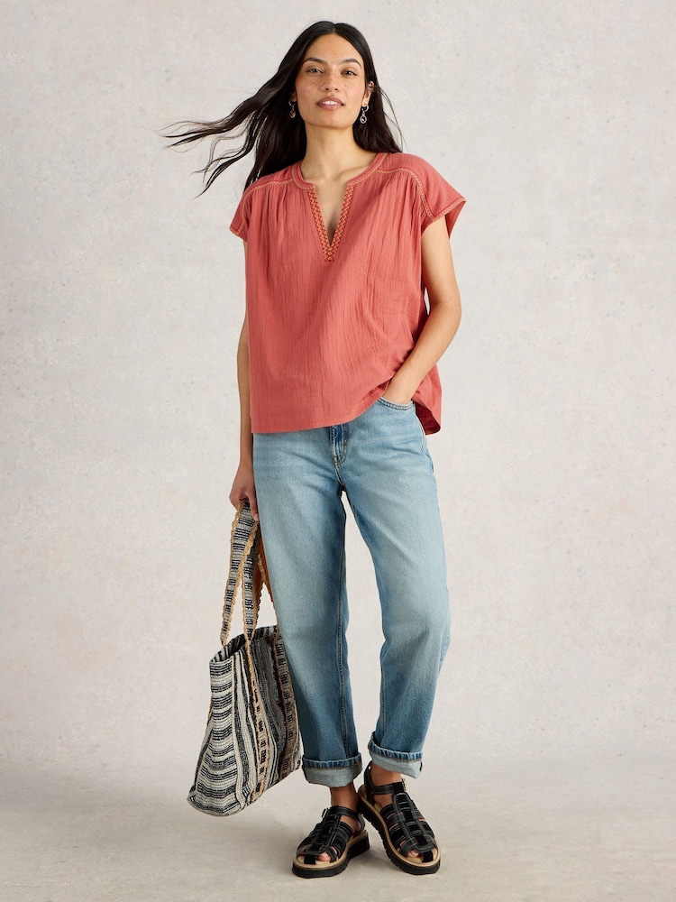 White Stuff Orange Fran Mix 100% Cotton Blouses - Image 1 of 6
