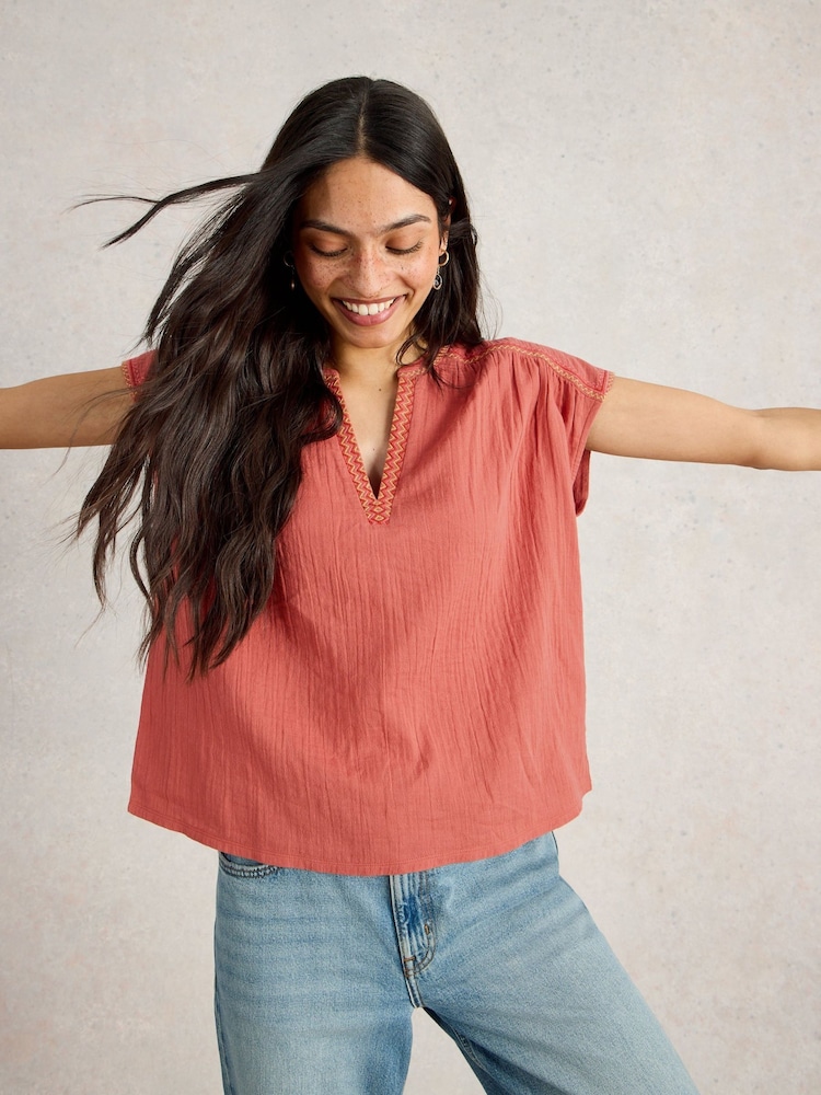 White Stuff Orange Fran Mix 100% Cotton Blouses - Image 3 of 6