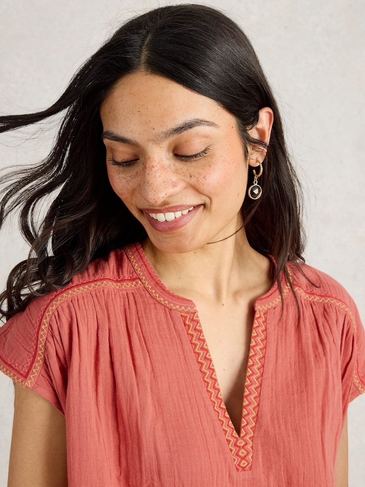 White Stuff Orange Fran Mix 100% Cotton Blouses - Image 4 of 6
