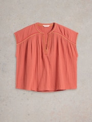 White Stuff Orange Fran Mix 100% Cotton Blouses - Image 5 of 6