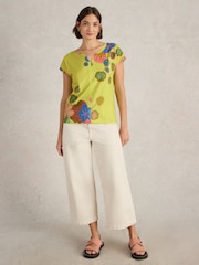 White Stuff Yellow Nelly Notch Neck 100% Cotton T-Shirt - Image 1 of 6