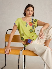 White Stuff Yellow Nelly Notch Neck 100% Cotton T-Shirt - Image 2 of 6