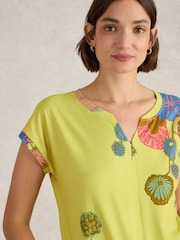 White Stuff Yellow Nelly Notch Neck 100% Cotton T-Shirt - Image 3 of 6