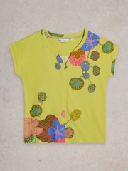 White Stuff Yellow Nelly Notch Neck 100% Cotton T-Shirt - Image 5 of 6