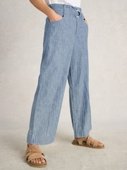 White Stuff Blue 100% Organic Cotton Teakie Stripe Trousers - Image 1 of 6