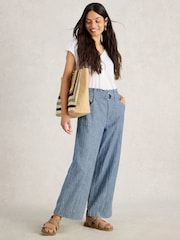 White Stuff Blue 100% Organic Cotton Teakie Stripe Trousers - Image 3 of 6