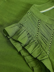 White Stuff Green Paige Frill Mix 100% Cotton Top - Image 6 of 6