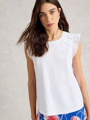 White Stuff White Paige Frill Mix 100% Cotton Top - Image 2 of 6