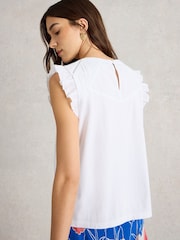 White Stuff White Paige Frill Mix 100% Cotton Top - Image 3 of 6