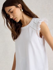 White Stuff White Paige Frill Mix 100% Cotton Top - Image 4 of 6