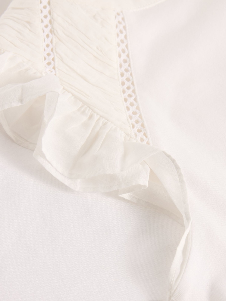 White Stuff White Paige Frill Mix 100% Cotton Top - Image 6 of 6