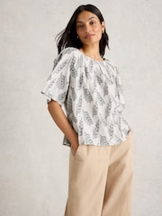 White Stuff White 100% Organic Cotton Spruce Jacquard Top - Image 1 of 6