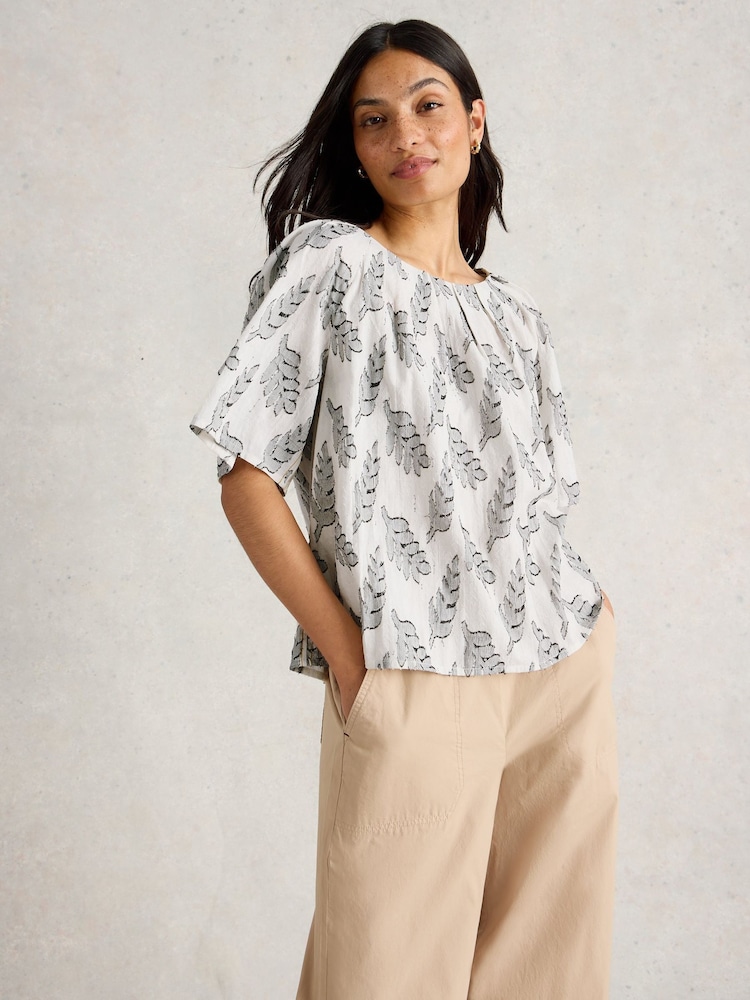 White Stuff White 100% Organic Cotton Spruce Jacquard Top - Image 1 of 6