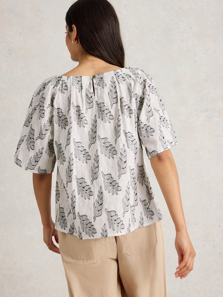 White Stuff White 100% Organic Cotton Spruce Jacquard Top - Image 2 of 6