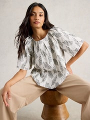 White Stuff White 100% Organic Cotton Spruce Jacquard Top - Image 3 of 6