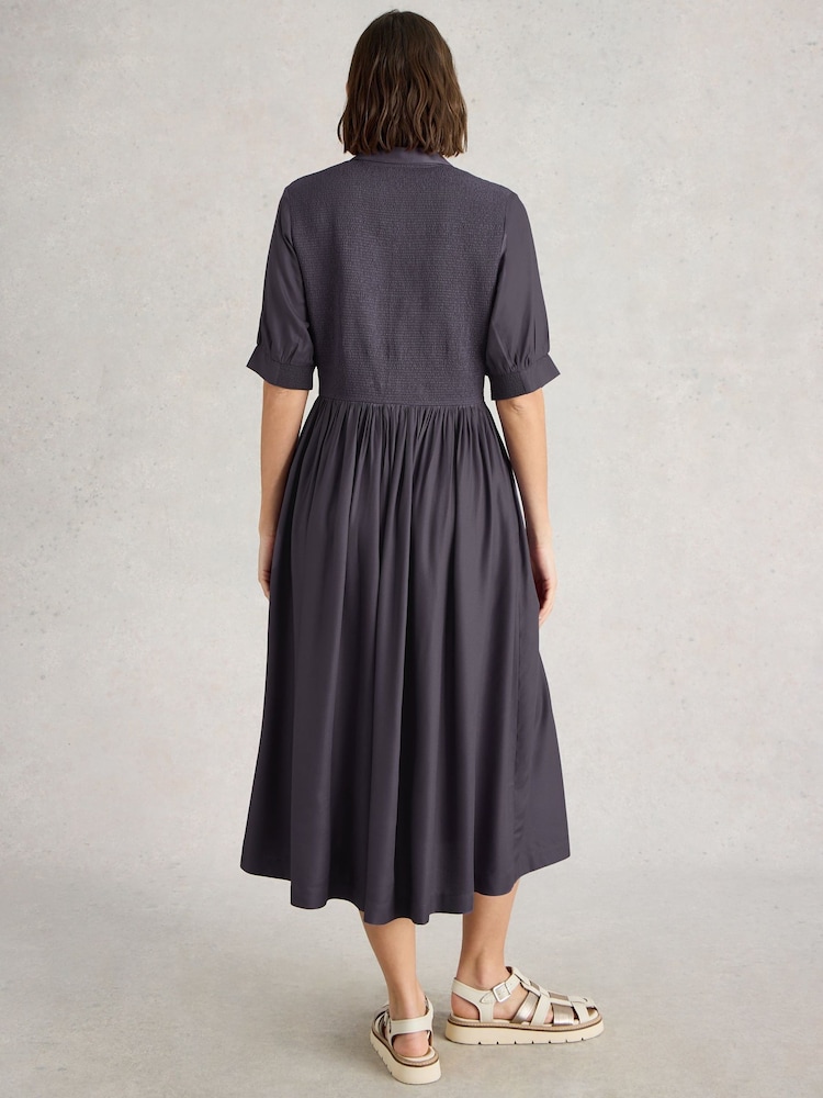 White Stuff Purple Valeria Shirred Dress - Image 2 of 6