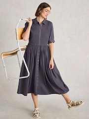 White Stuff Purple Valeria Shirred Dress - Image 3 of 6