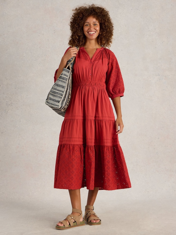 White Stuff Red Willow Broderie 100% Organic Cotton Dress - Image 1 of 6