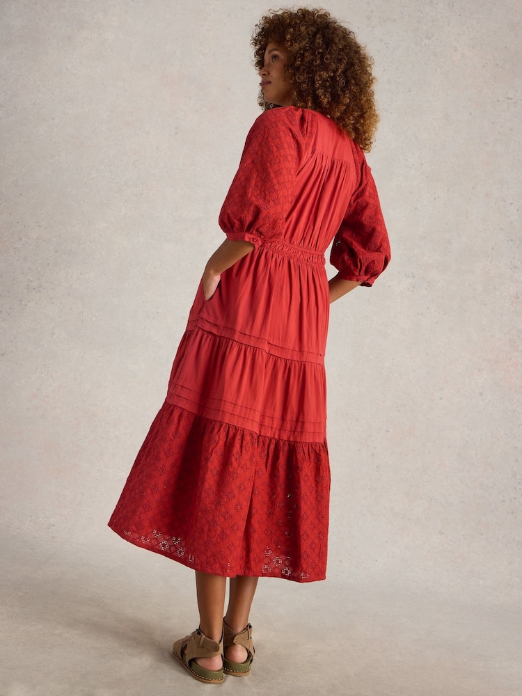 White Stuff Red Willow Broderie 100% Organic Cotton Dress - Image 2 of 6