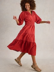 White Stuff Red Willow Broderie 100% Organic Cotton Dress - Image 3 of 6
