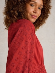 White Stuff Red Willow Broderie 100% Organic Cotton Dress - Image 4 of 6