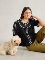 White Stuff Black Zoe Embroidered Top - Image 2 of 6