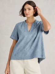White Stuff Blue 100% Organic Cotton Teakie Stripe Top - Image 1 of 6