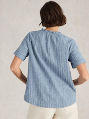 White Stuff Blue 100% Organic Cotton Teakie Stripe Top - Image 2 of 6