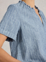 White Stuff Blue 100% Organic Cotton Teakie Stripe Top - Image 4 of 6