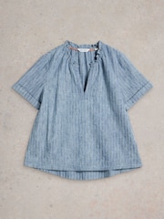 White Stuff Blue 100% Organic Cotton Teakie Stripe Top - Image 5 of 6
