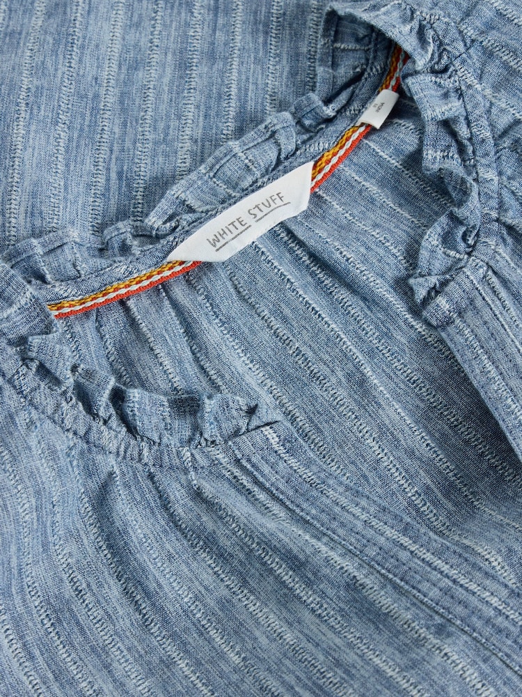 White Stuff Blue 100% Organic Cotton Teakie Stripe Top - Image 6 of 6