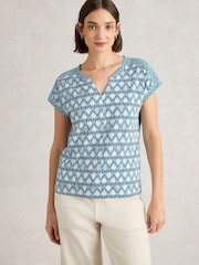 Multicolor azul marino - Camiseta de algodón 100  con muesca en el cuello Nelly de White Stuff - Imagen 1 de 6