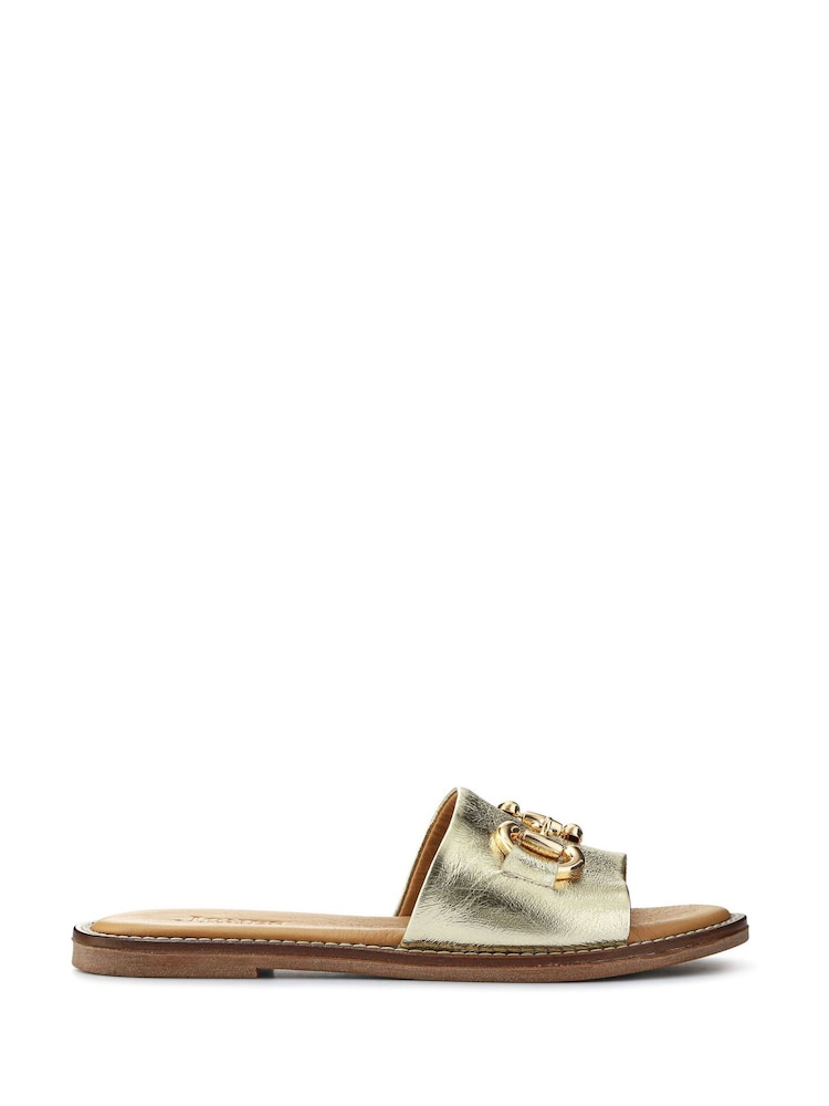 Jones Bootmaker Gold Emillina Leather Buckle Mule Sandals - Image 1 of 5