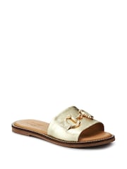 Jones Bootmaker Gold Emillina Leather Buckle Mule Sandals - Image 2 of 5