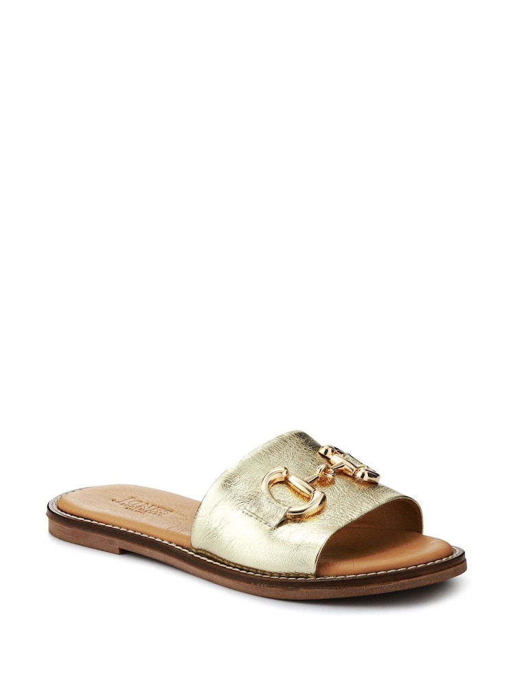 Jones Bootmaker Gold Emillina Leather Buckle Mule Sandals - Image 2 of 5
