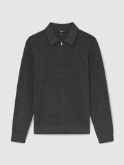 Reiss Charcoal Grey Hamilton Wool Waffle-Knit Half-Zip Polo Shirt - Image 2 of 6
