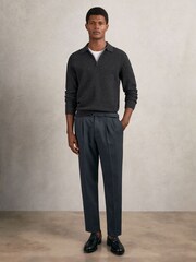 Reiss Charcoal Grey Hamilton Wool Waffle-Knit Half-Zip Polo Shirt - Image 3 of 6