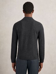 Reiss Charcoal Grey Hamilton Wool Waffle-Knit Half-Zip Polo Shirt - Image 5 of 6
