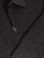 Reiss Charcoal Grey Hamilton Wool Waffle-Knit Half-Zip Polo Shirt - Image 6 of 6