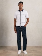 Reiss White/Navy/Blue Baxter Compact-Knit Tipped Zip-Through Shirt - Image 1 of 6