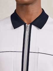 Reiss White/Navy/Blue Baxter Compact-Knit Tipped Zip-Through Shirt - Image 4 of 6
